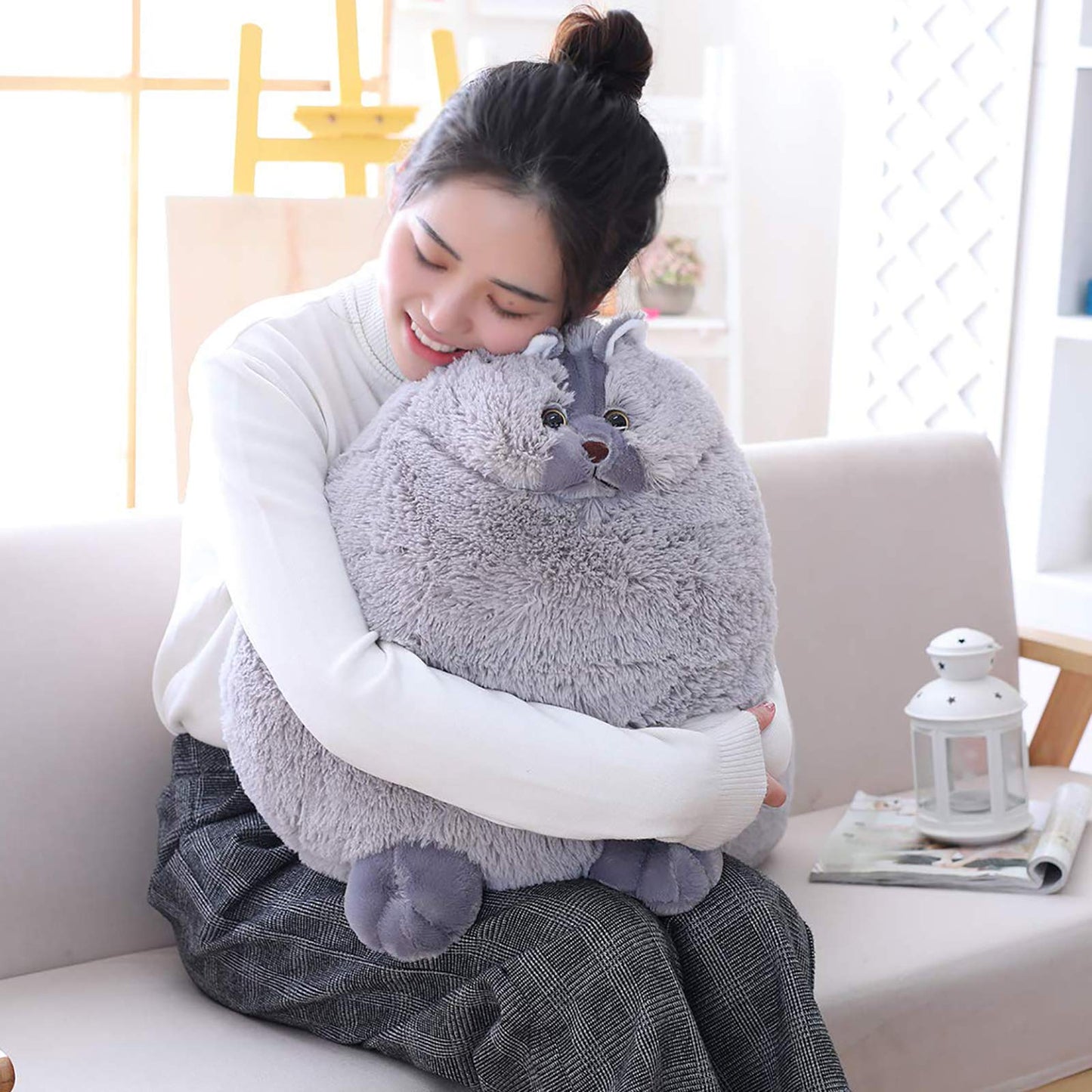 Winsterch Kids Large Cat Stuffed Animal Toys Gift Big Plush Cat Animal Baby Doll, Fat Gray Plush Cat Toy for Boys (Gray, 20 Inches)