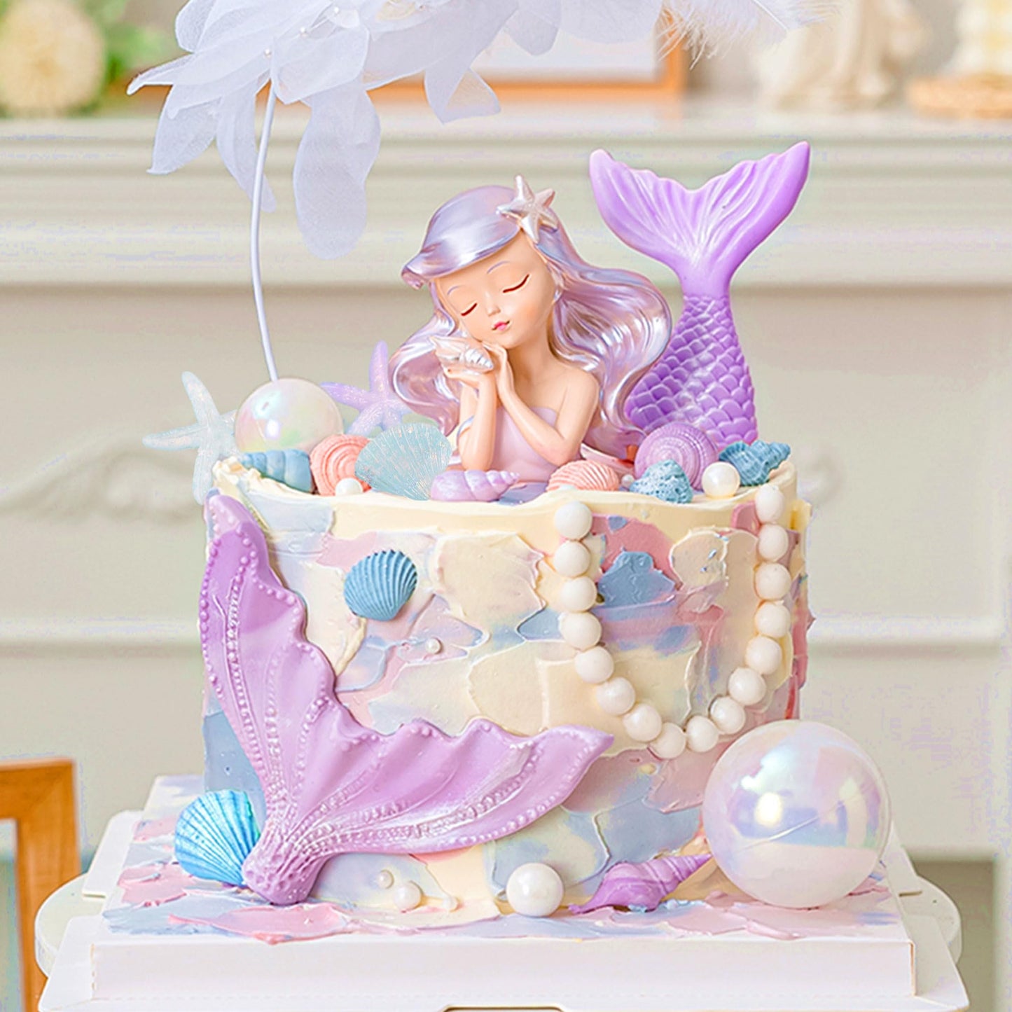 JeVenis Purple Little Mermaid Cake Topper Under the Sea Cake Decoration Seashell Cake Topper Mermaid Tail Party Supplies Sea Star Cake Decor