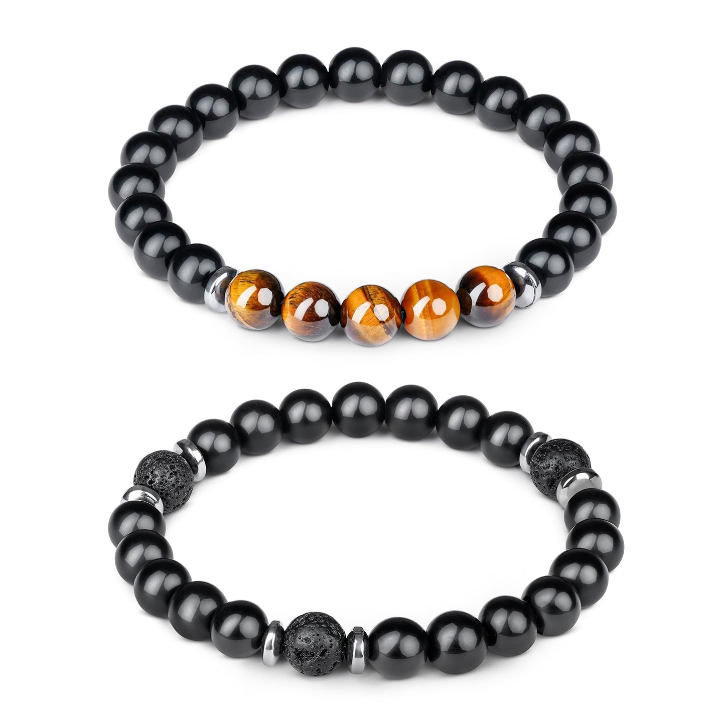 Tiger Eye Crystal Bracelet Handmade 8mm Beads Black Matte Chakra Healing Crystal Bracelets Combo Pack of 2, Gifts for Women and Men, Brings Positivity, Success and Good Luck, Birthday Gift for Dad