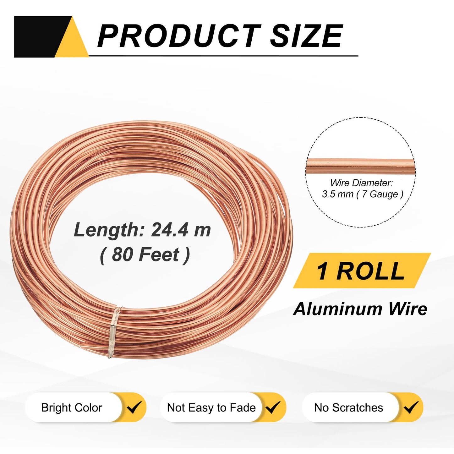 MECCANIXITY 7 Gauge 3.5mm Aluminum Wire, 80 Feet Bendable Metal Craft Armature Wire for Jewelry Making DIY Beading Floral Wreath Wrapping Sculpting, Rose Gold