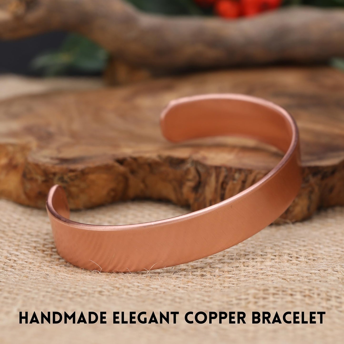 Handmade Pure Copper Bracelet for Women and Men - Thickest Copper Bracelet for Pain Relief and Stress Relief - Adjustable Carved Copper Bracelets to Fit many Size Wrist -The most ideal thickness, with a thickness of 2 mm, easy to shape. (Plain) (Plain)