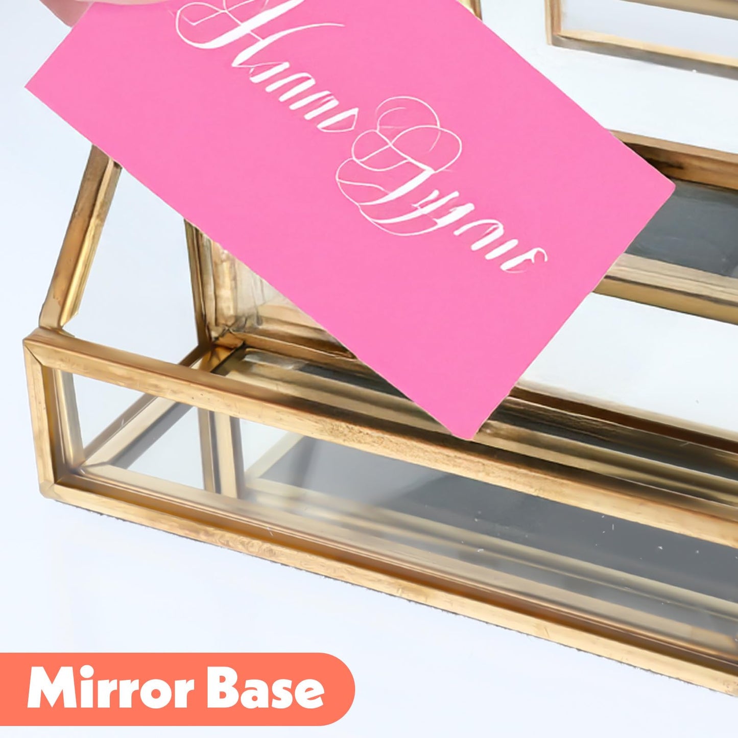 AojSup 4 Slots Glass Business Card Stands for Display, Desktop Business Card Holder with Gold Metal Frame, Clear Name Cards Organizer for Office, Exhibition, and Meetings (4.13" L x 5.9" W x 4.72" H)