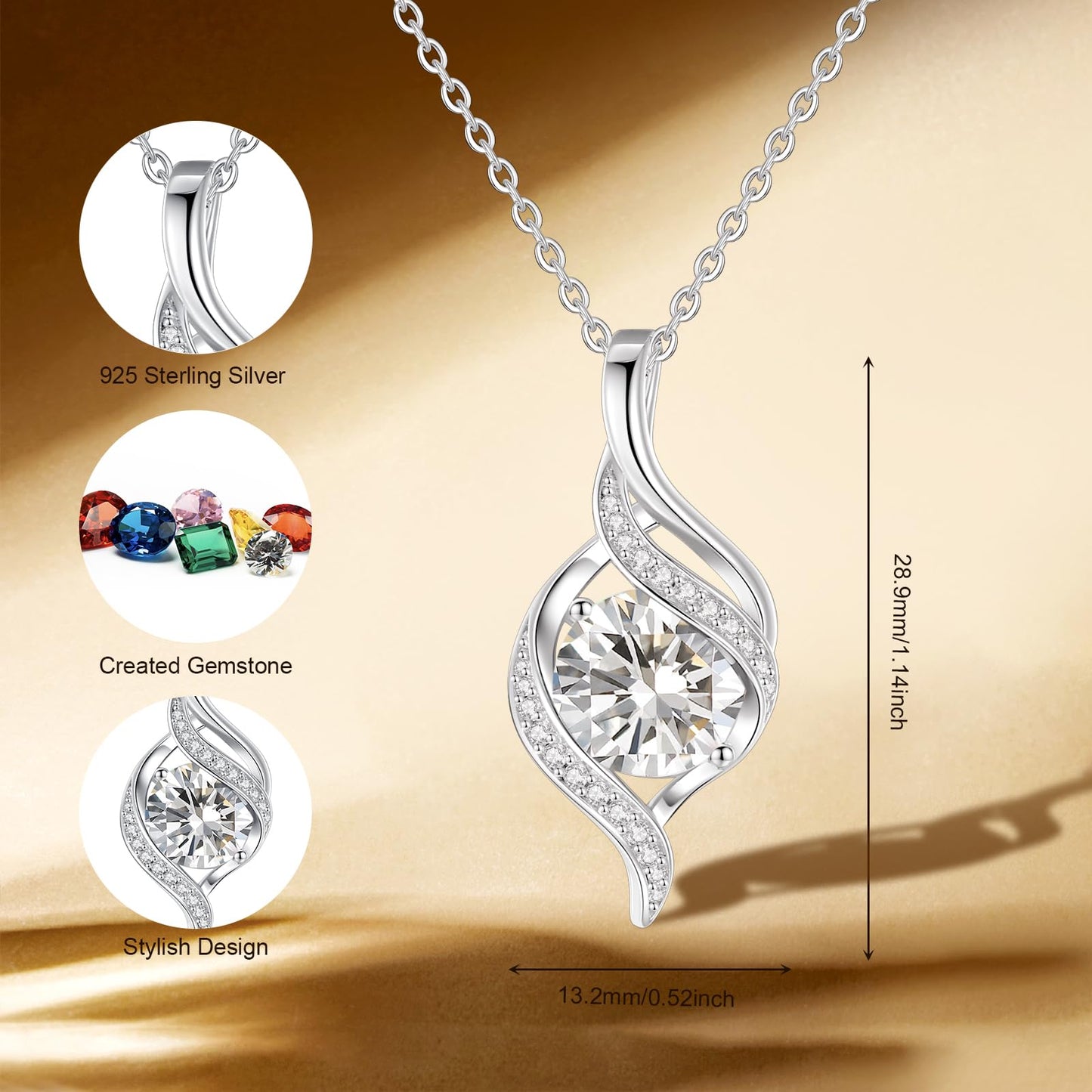 FANCIME April Birthstone Necklace for Women Round Cubic Zirconia Necklace S925 Sterling Silver full Love Birthday Gifts for Mom Women