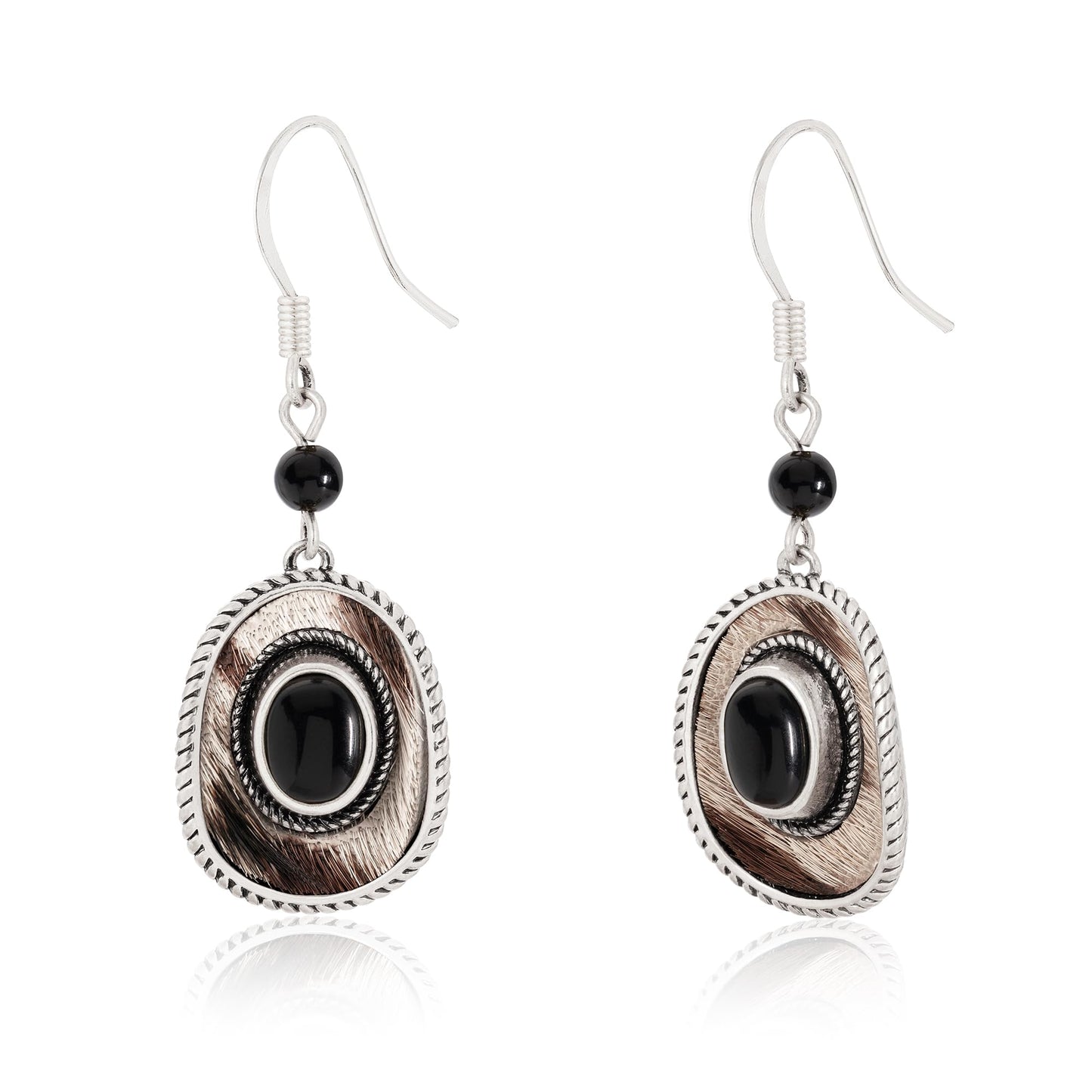 Wrangler Western TearDrop Dangle Earrings for Women Country Statement Genuine Horsehair Turquoise Vintage Cowgirl Cowboy Jewelry (Silver-Black A)