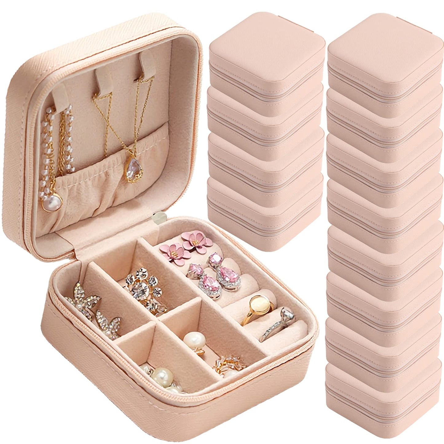 CIPIDI Travel Jewelry Case Bridesmaid Gifts Box,12 Pack Small Jewelry Box Mini Jewelry Organizer,PU Leather Portable Earring Storage Box for Women Girls Bridesmaid Proposal Gifts