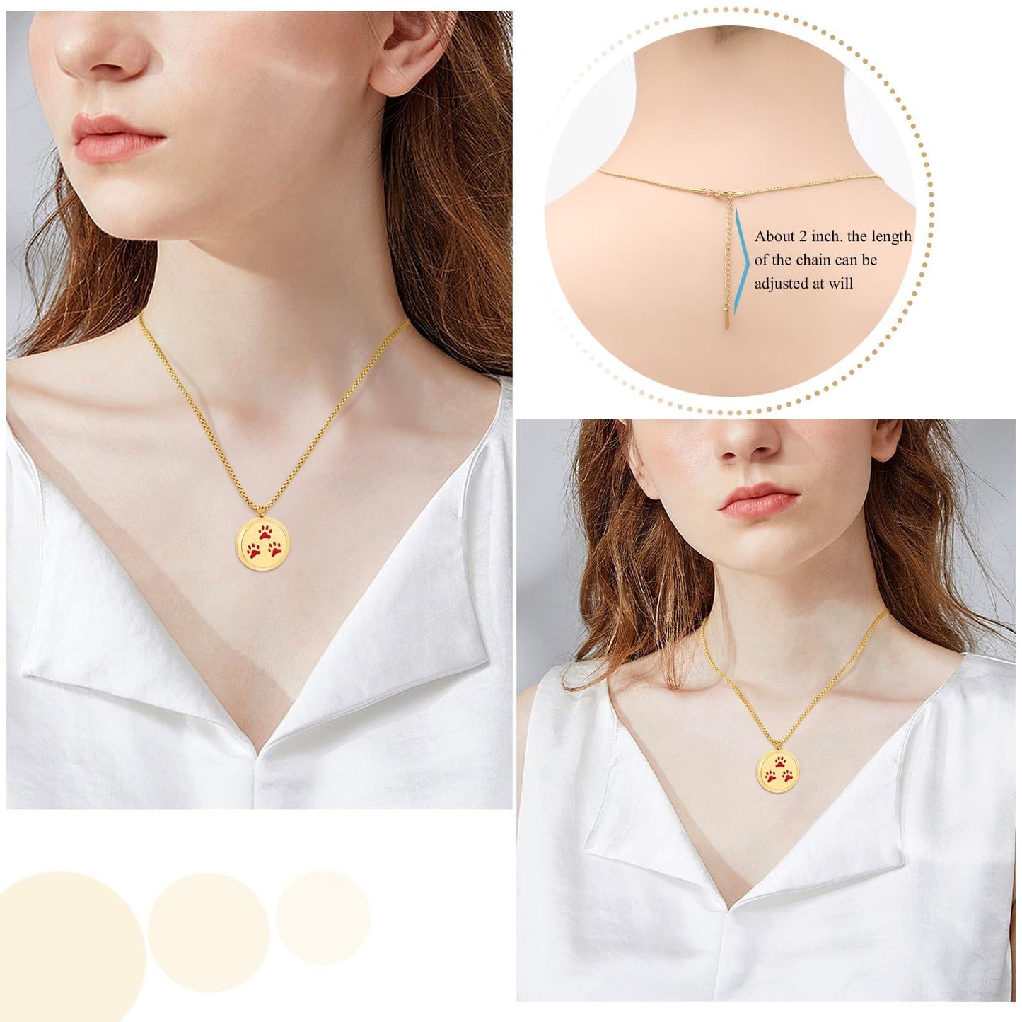Minicremation Stainless Steel Paw Print Round Perfume Essential Oil Diffuser Pendant Necklace Women Aromatherapy Essential Oil Diffuser Locket Pendant Necklace, with Refill Pads