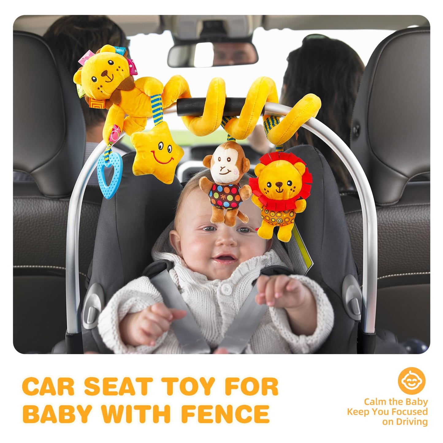 Jollybaby Crib Stroller Car Seat Toys for Baby 0-3-6-9-12 Months, Tummy Time Hanging Sensory Toys for Newborn with Music Box and Teether, Spiral Carseat Toy for Baby Boys Girls Gifts (07-Little Lion)