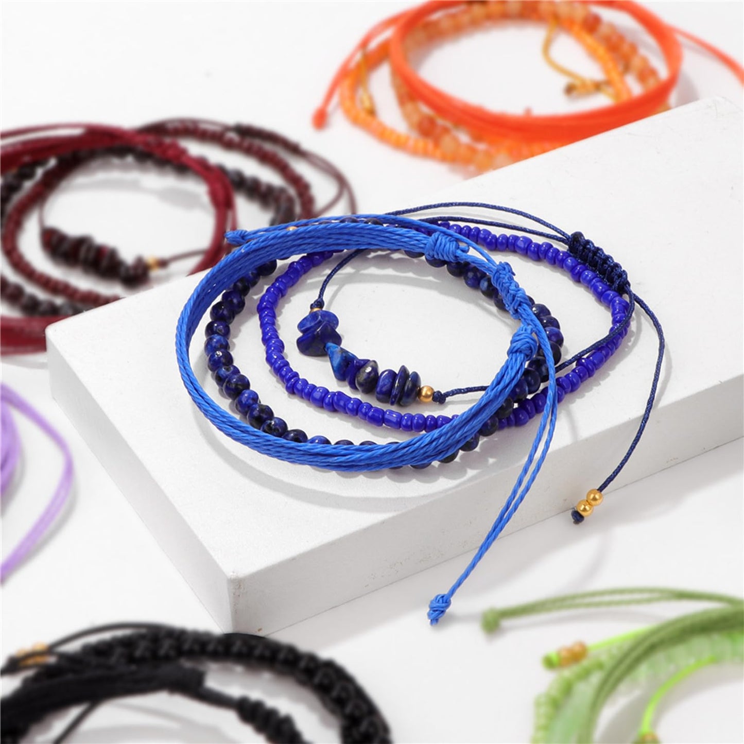 MORIANCE 4Pcs Lapis Lazuli Bracelet for Men Women Boho Lapis Lazuli Crystal Bracelet Lapis Lazuli Jewelry Natural Stone Blue Bracelets Blue Beaded Crystal Bracelet Stretch Woven Bracelets Set