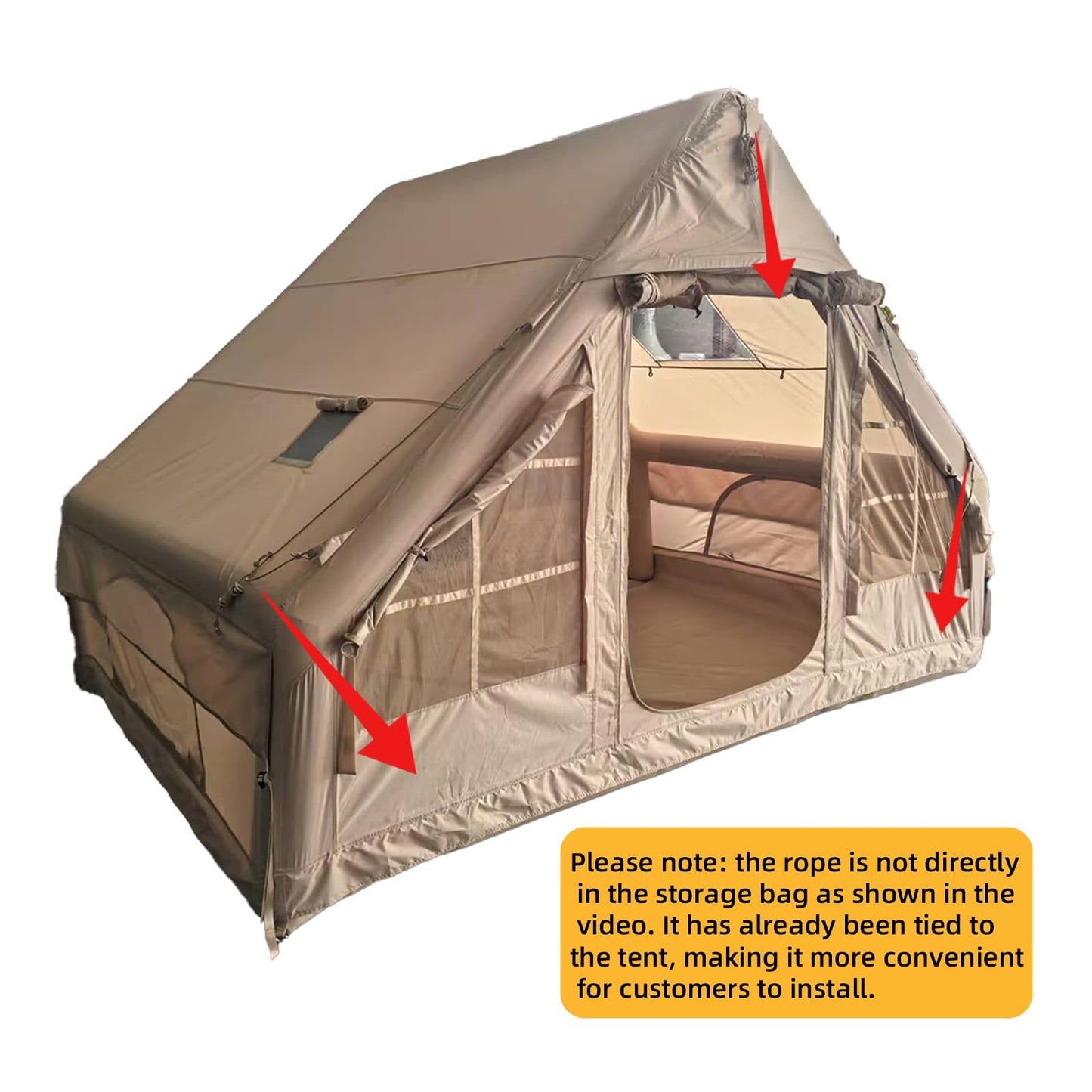 Inflatable Camping Tents with Hand Pump, Air Glamping Tents, Easy Setup Waterproof and Windproof Blow up Tent, 4 Seasons Oxford Cabin Tent with Mesh & Chimney Window. (10 * 6.9ft)