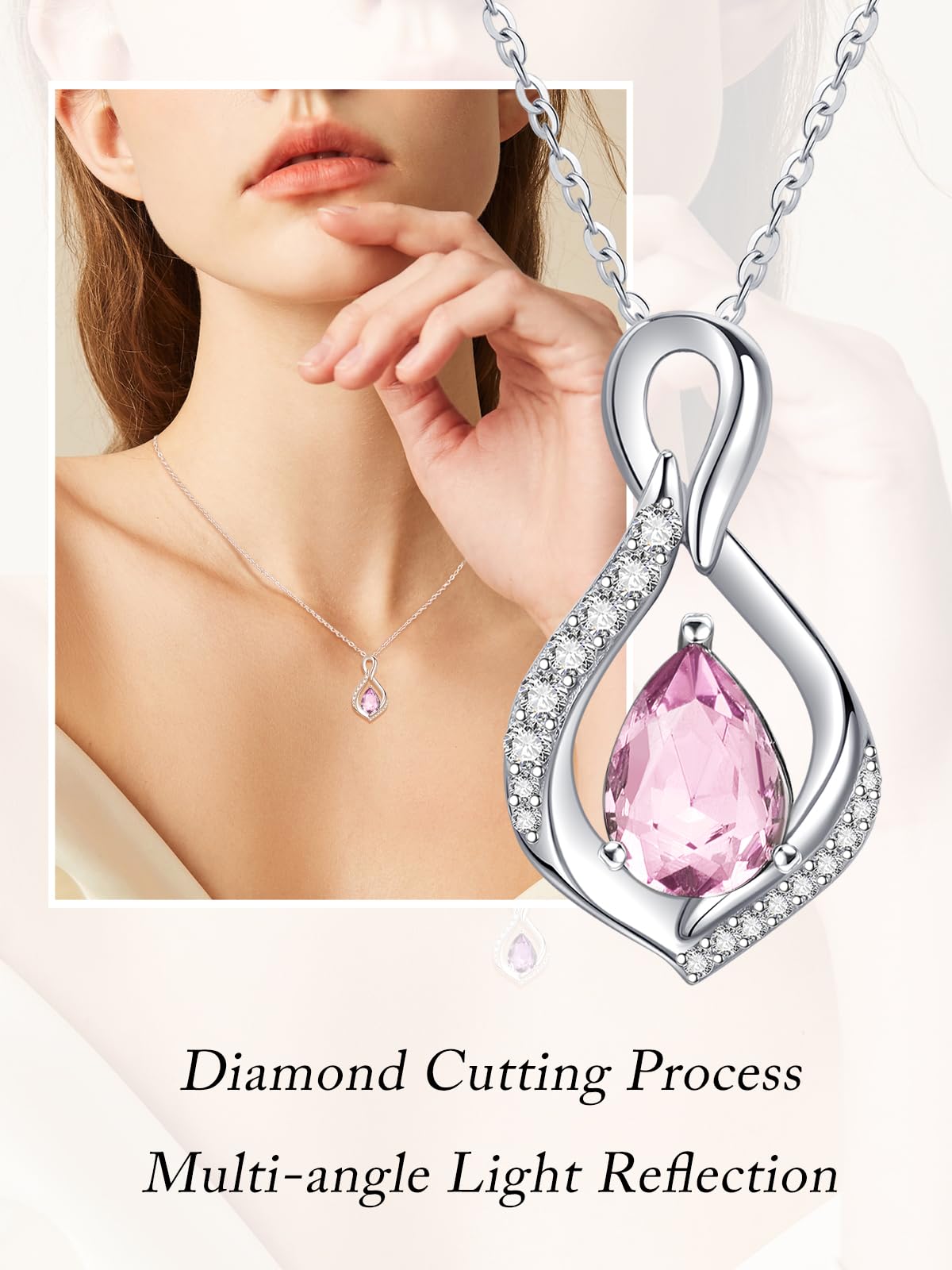 JIYVY32 Pink Tourmaline Infinity Necklace for Women October Birthstone Necklaces White Gold Plating Anniversary Birthday Gifts for Wife Her Mom Girlfriend Birthstone Jewelry Gifts for Women