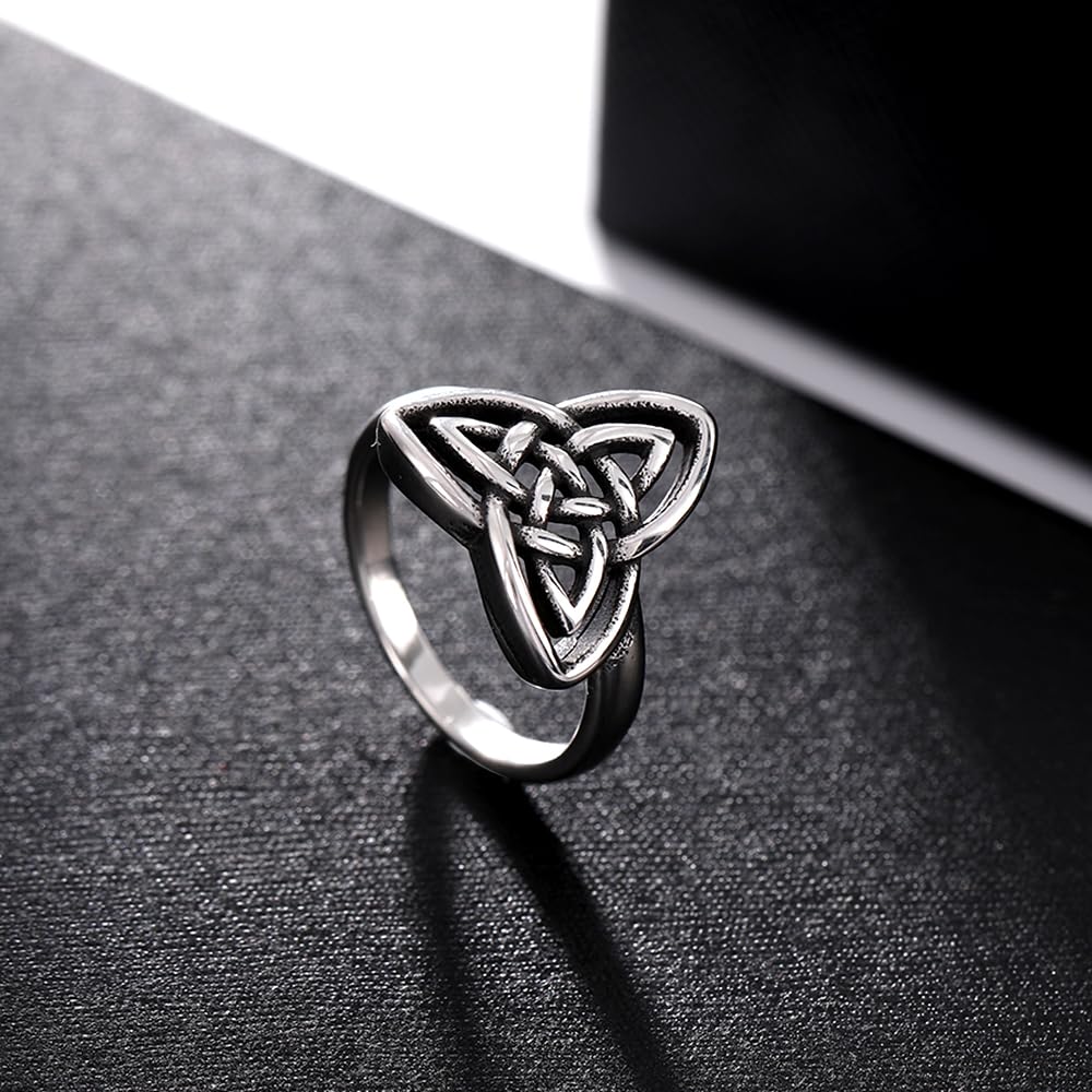 YWMAN Celtic Knot Rings for Women, Stainless Steel Triquetra Trinity Ring, Witches Knot Irish Jewelry Gift (11)