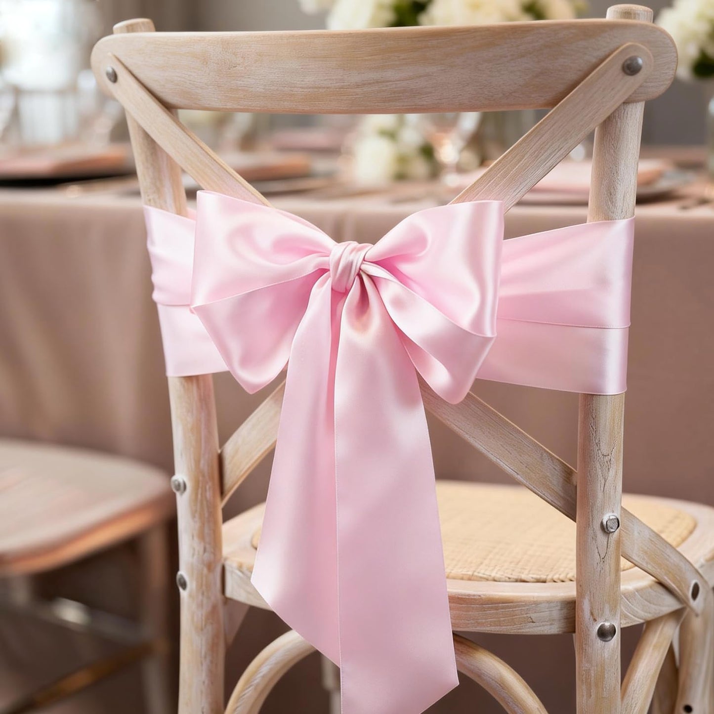 LaRibbons Light Pink Satin Ribbon 4 Inch x 10 Yards Continuous Light Pink Ribbon for Flower Bouquet, Chair Sashes, Garland, Gift Wrapping, Christmas Decor, Craft Project