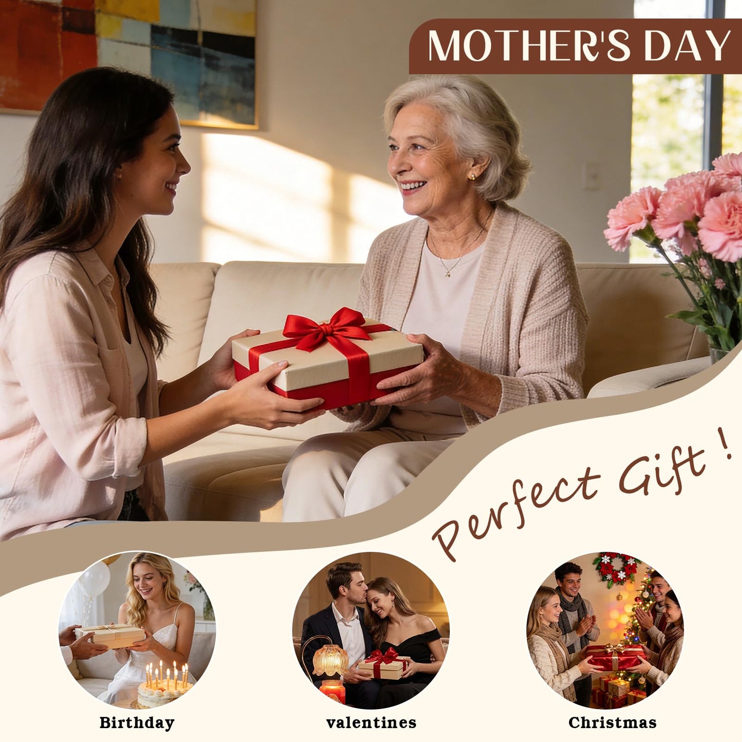 Funistree Candle Warmer Lamp Gift Set with 3 Jar Candles & Gift Box, Gifts for Women Mothers Day Birthday, Mom Sister Friend Gift, Lavender, Vanilla, Ebony, 2 Bulbs