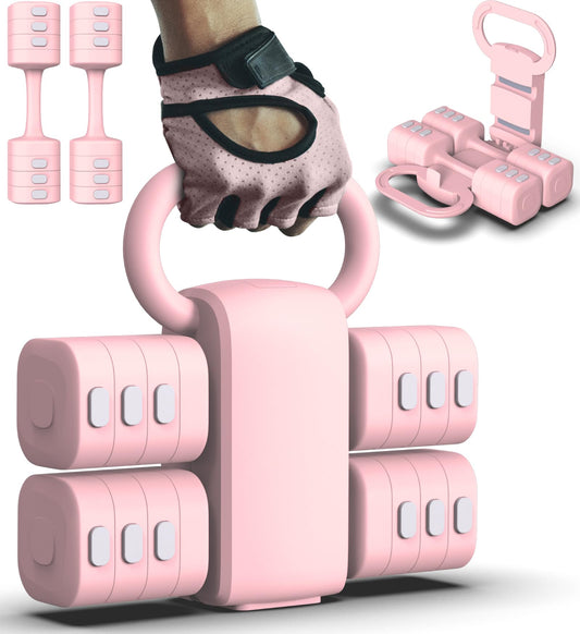 Adjustable Dumbbell Set of 2, 4 in 1 Free Weights Dumbbells Set for Women with Fast Adjustment, Each 2lb 3lb 4lb 5lb Hand Weights Set for Home Gym & Outdoor Exercise Training (Pink)