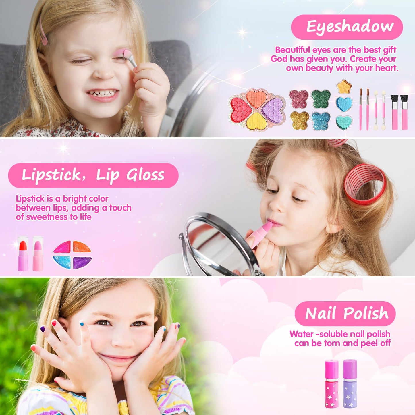 Topsolid Kids Makeup Kit With Mirror - Real Washable Makeup Set for Girls 5-8, Princess Toys Cosmetic Set, Christmas & Birthday Gifts for 3-8 Year Old Girls