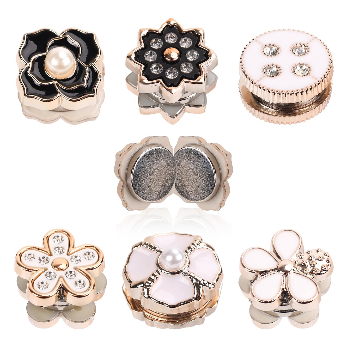 12pcs Magnetic Hijab Pins, Black and White No Snag Hijab Magnets Multipurpose Strong Magnetic Scarf Clip Clasp Buttons Pinless Brooch for Scarves Hats Shirt Collars Shawls Clothing (Style1)