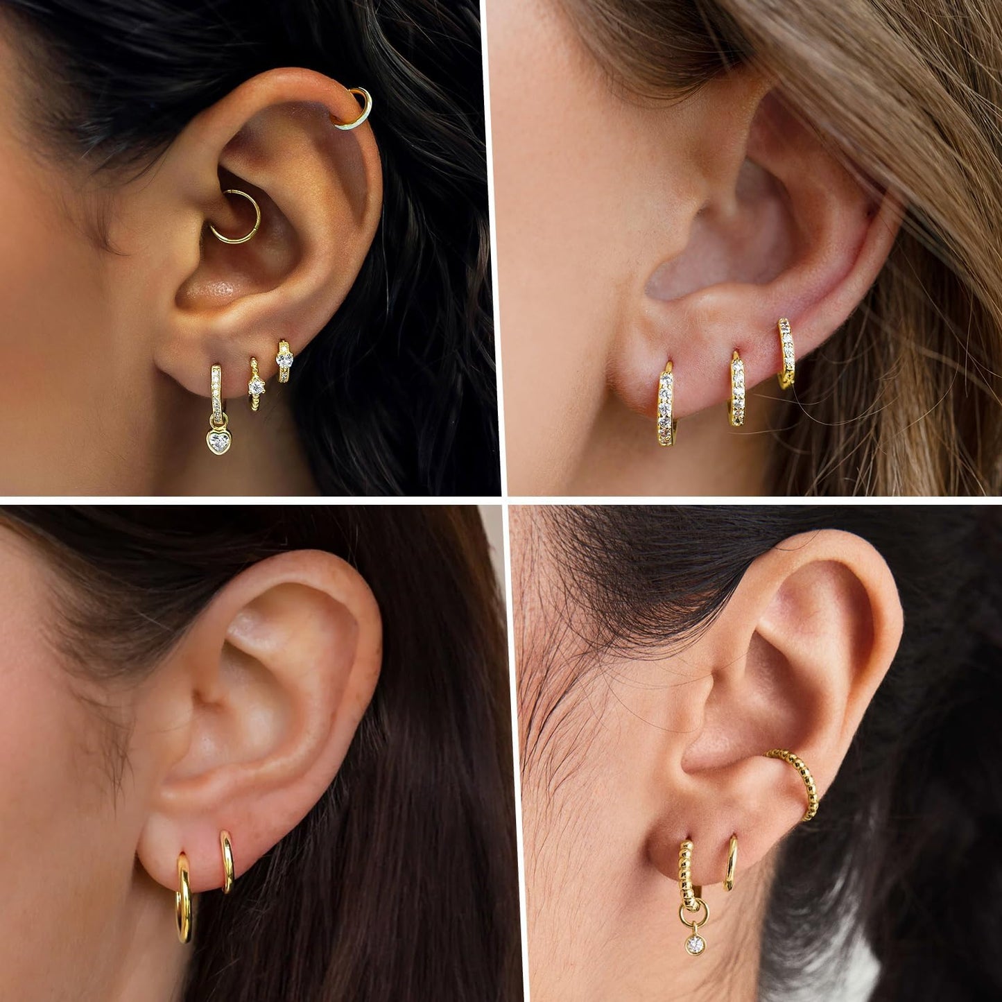 6mm Small Hoop Earrings Set for Women 14K Gold Plated Huggie Mini Cute Cartilage Earrings Set for Multiple Piercing Tragus Helix Rook Piercing Jewelry Lightweight Clip On