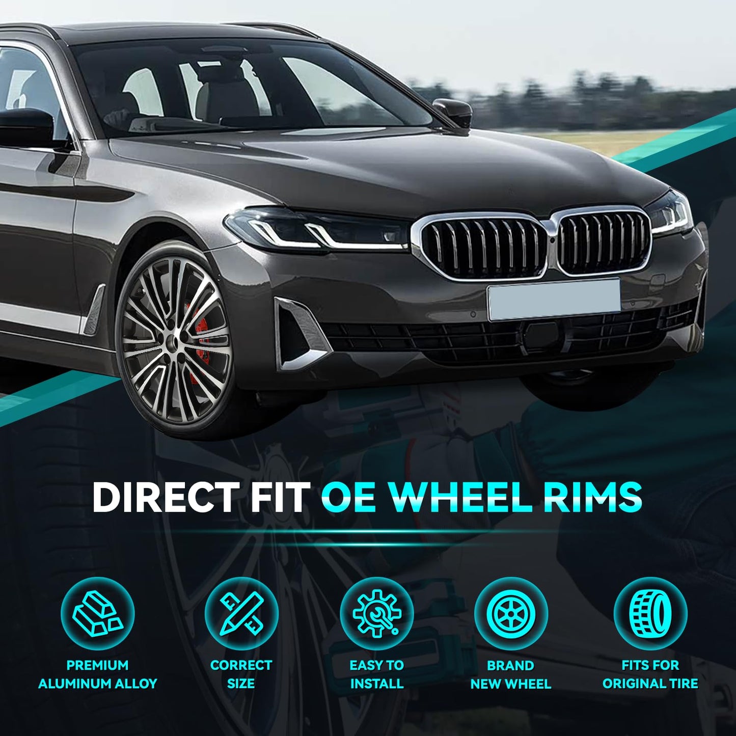 HOLUEKU New 18 Inch 18x8Inch Premium Aluminum Alloy Wheel Rim Fits for BMW 2017-2024 530i 540i 540d, 2018-2024 530e, 36116863420 Direct Fit OE Stock Specs