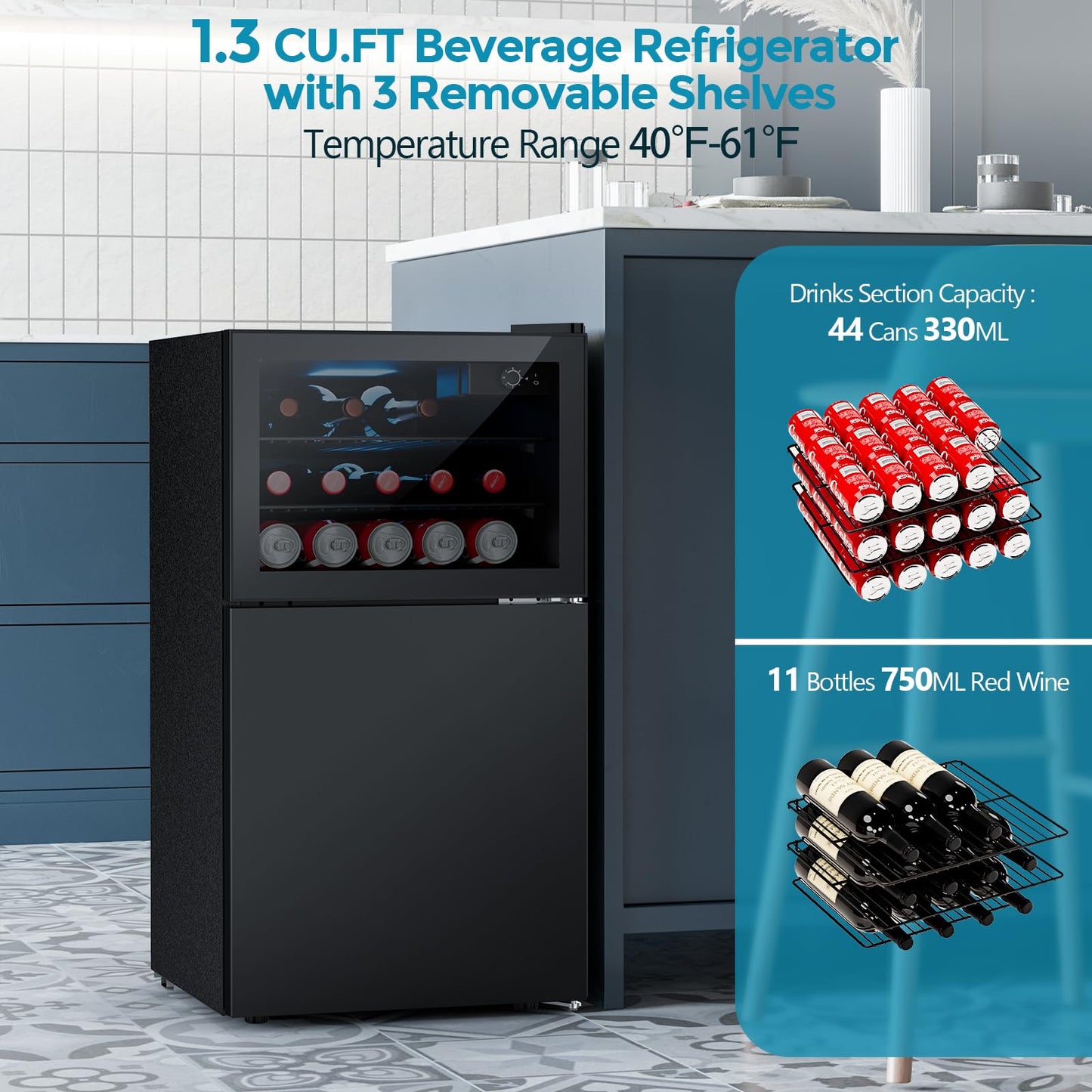 Electactic Beverage Refrigerator with Freezer, 2.6 Cu.Ft Compact Refrigerator, Reversible Door, Adjustable Thermostat, Mini Fridge for Bedroom, Office