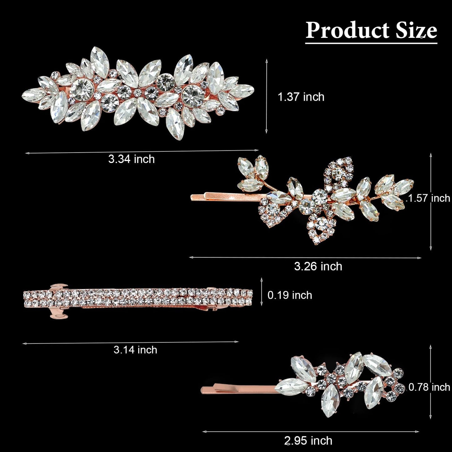 4 Pieces Rhinestone Hair Clips Leaf Wedding Hair Pins Crystal Bobby Pins Bridal Hairpin Barrette for Brides Bridesmaids Flower Girls (Rose Gold)