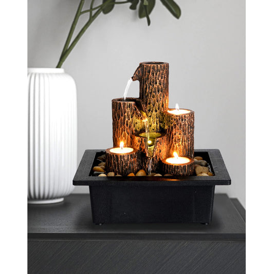 Tabletop Fountains Rock Waterfall Fountain with Rotating Ball and LED Lights, Water Feature Includes Natural River Rocks for Home Office Decor (C)