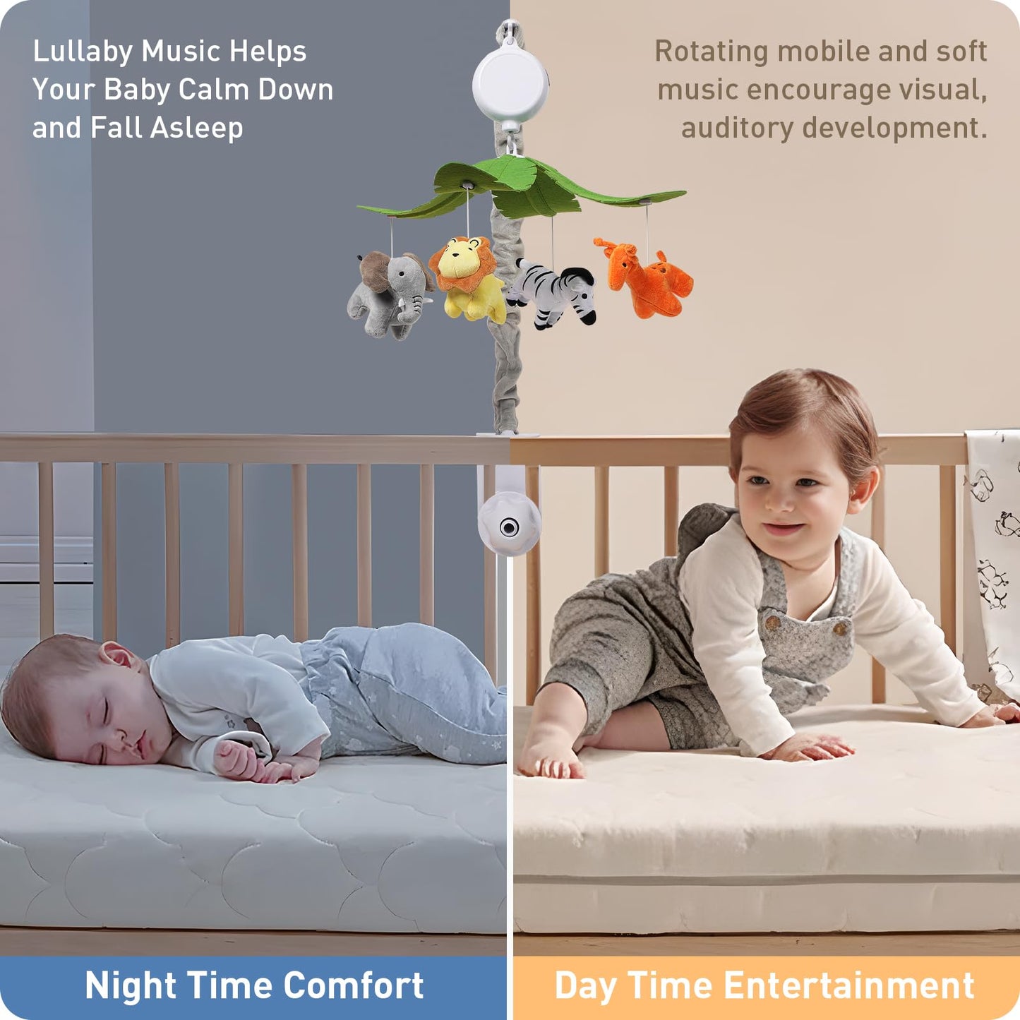 NICEMER Baby Crib Mobile - Jungle Animal Mobile for Crib Nursery Musical Mobile Gender Neutral for Boys and Girls with 12 Lullabies Ceiling Mobile Presents for Newborn