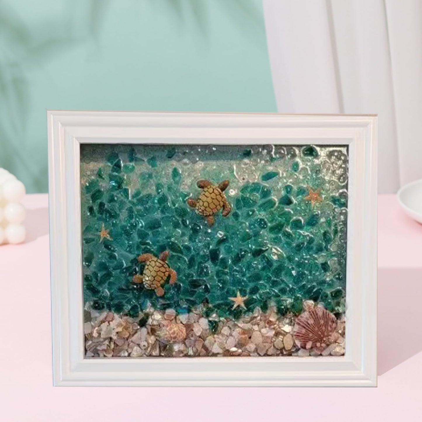 AGARES Sea Glass Art Kit, New Resin Art Kits for Adults, DIY Mosaic Kits, DIY Resin Beach Art Kit, Beach Art Photo Frame for Home Decoration, Bookshelf, Office (Wave)
