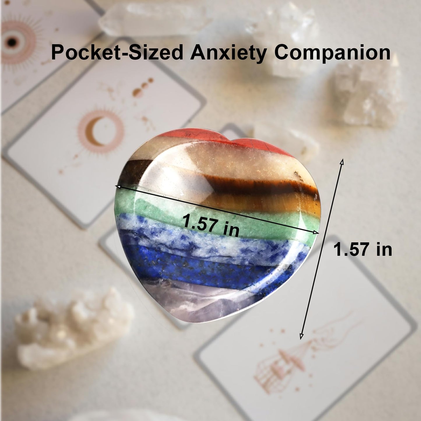 2PCS Worry Stones for Anxiety, 7 Chakra Thumb Oval Heart Crystals Healing Stones, Meditation Chakra Stones Healing Crystals, Natural Reiki Relax Palm Stone Stress Relief Gifts for Women Men