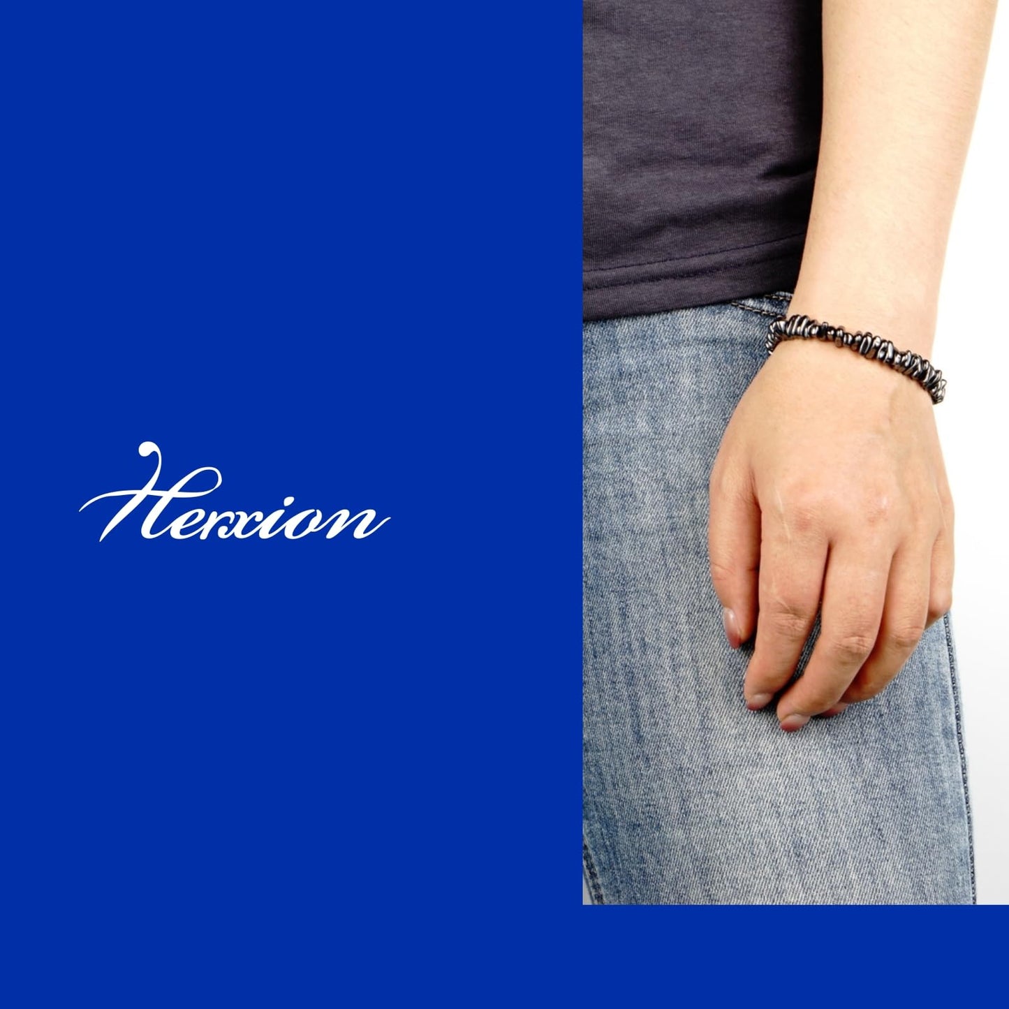 Herxion Hematite Bracelet for Men & Women - Natural Gemstone Raw Beads Weighted Bracelet, Irregular Chips Stretch Healing Crystal Bracelets - Anxiety Relief Jewelry for Stress & Energy Protection.