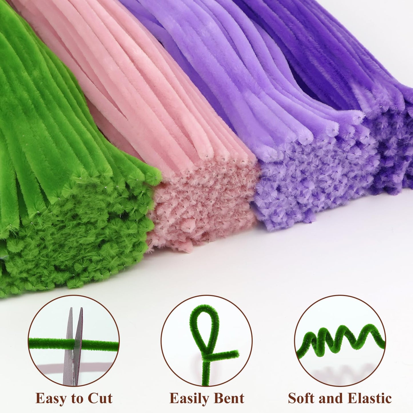 CHRORINE 320 Pcs Pipe Cleaners Bulk Pipe Cleaner Flower Kit Craft Supplies Soft and Flexible Creative Suitable for Art DIY Packaging and Decoration- Purple, Light Purple, Pink, Dark Green