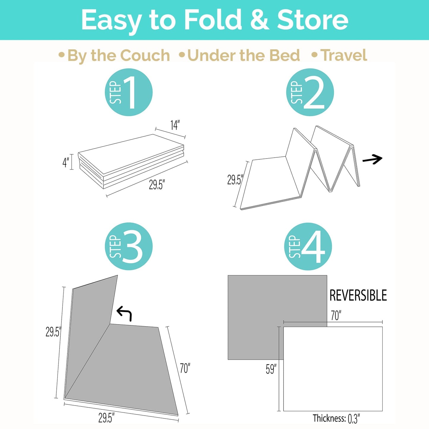 JumpOff Jo Foldable Foam Play Mat – Large Waterproof Baby & Toddler Activity Floor Mat, Double-Sided 70 x 59 Inch Play Surface - Fairy Blossom