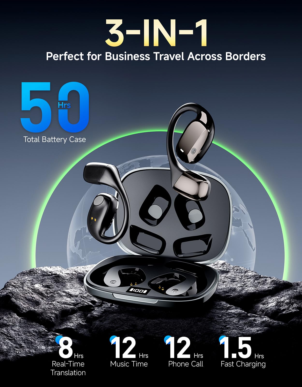 AI Translation Earbuds Real Time Interpretation– 144 Language Translator Device No Subscription, Pocket-Sized Wireless Bluetooth Translator Headphones for International Conferences, Trade Show& Travel