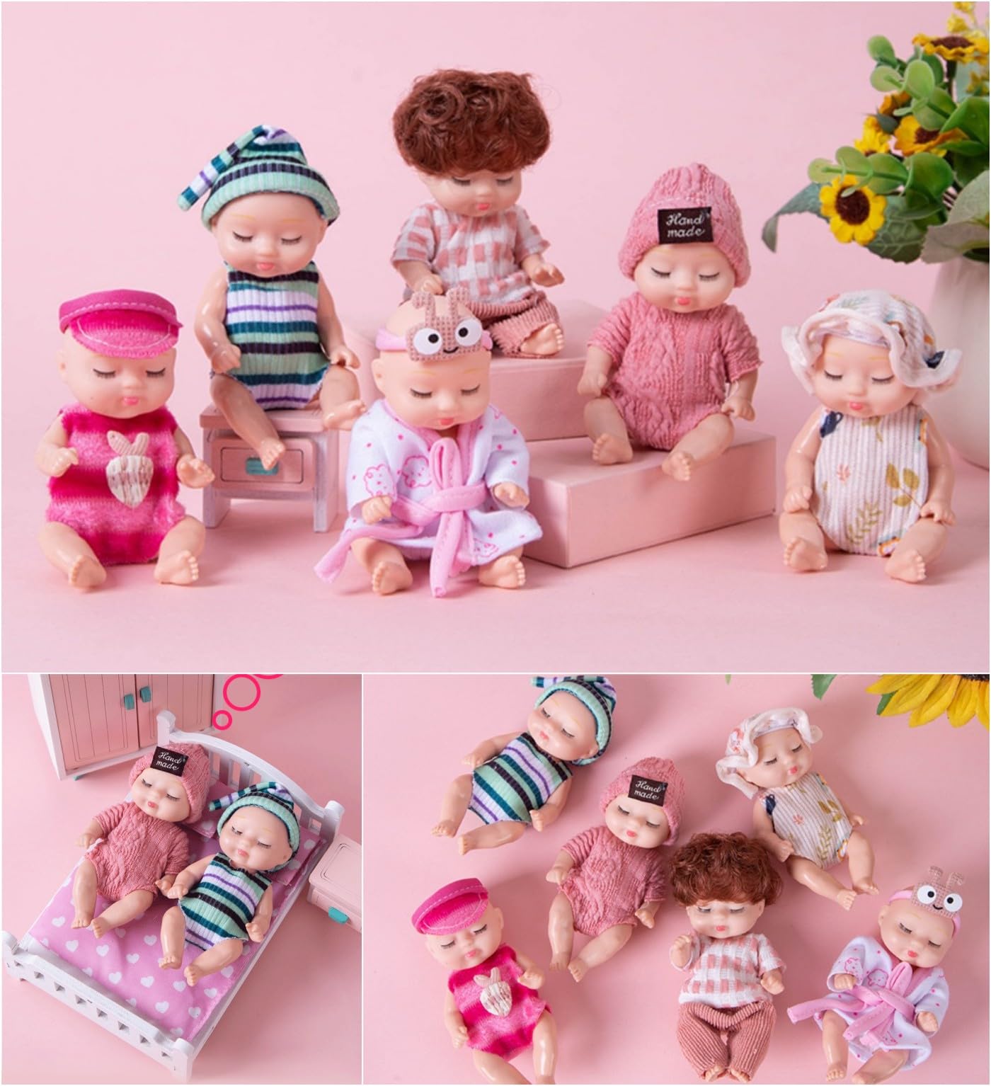 TISDEN 4 Inch Mini Baby Dolls 6pcs Set Cute Realistic Baby Dolls Toys with Handmade Doll Clothes for Suitability Kids 3 and up Household