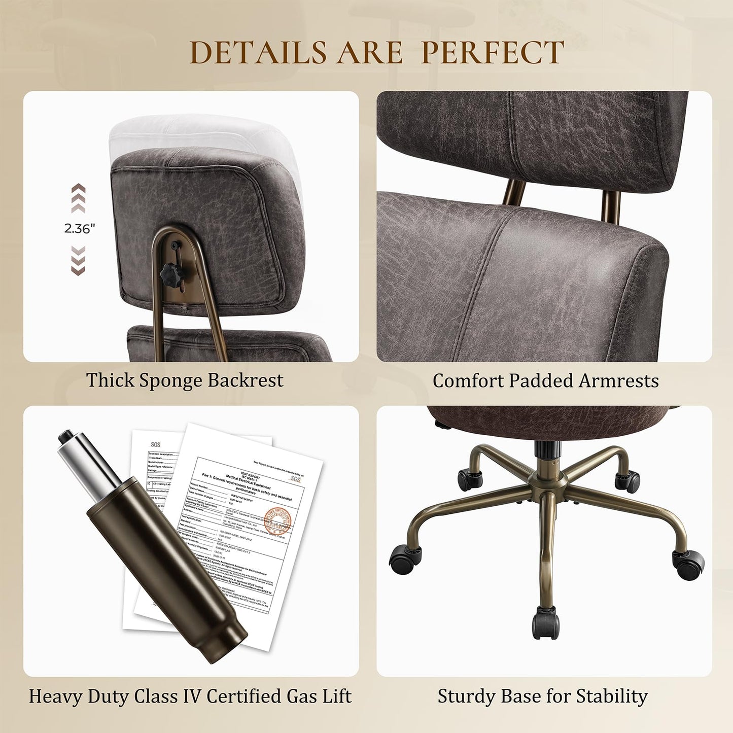 EUREKA ERGONOMIC Home Office Desk Chairs, Ergonomic Computer Chair with High Back, Executive Office Chair with Lumbar Support, Spring Cushion Seat, Mid-Century Modern, Brown-Gray