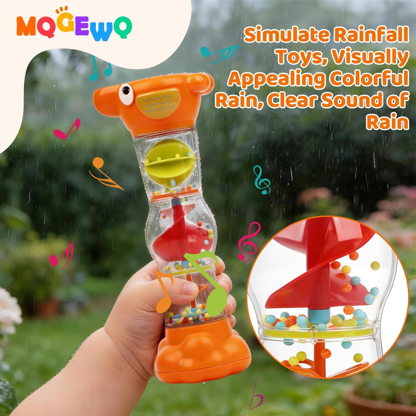 Montessori Baby Toys for 6-12 Months 1 Year Old,Rain Stick Baby Rattle Shaker Infant Sound Toy 9.8” Rainmaker Musical Sensory Tummy Time Toys for 6 7 8 9 10 Months Newborn Toddlers Gifts-Orange