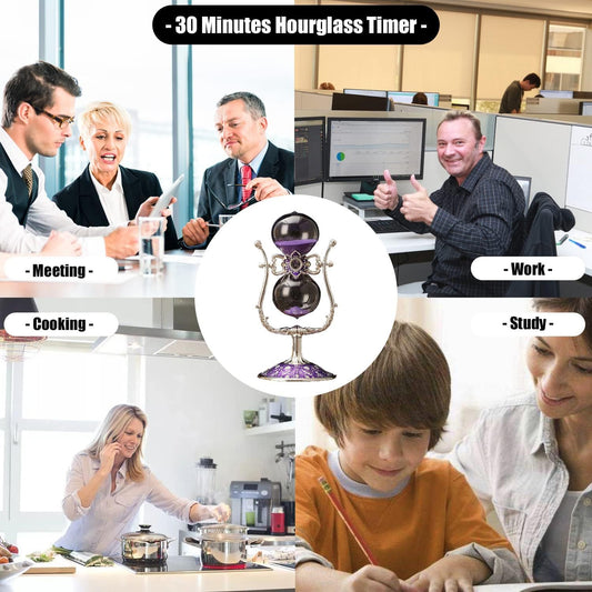 Sanduhr 30 Minuten,Hour Glass,360° flip Metal Vintage Hourglass,Hourglass Decor,for Home Decoration Office Desk Wedding Party Decor Kitchen Timer (Purple Sand)