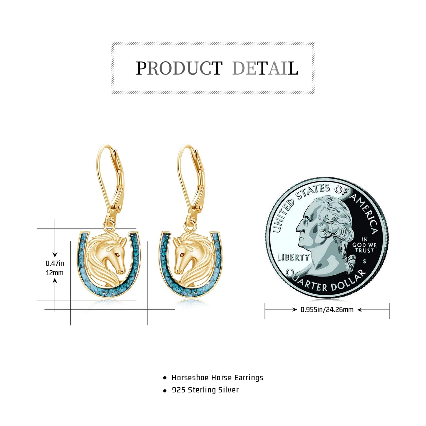 YYmqmq Gold Horse Earrings Horse Gifts for Women Sterling Silver Turquoise Horseshoe Dangle Earrings Leverback Western Jewelry Gifts for Women Girlfriend