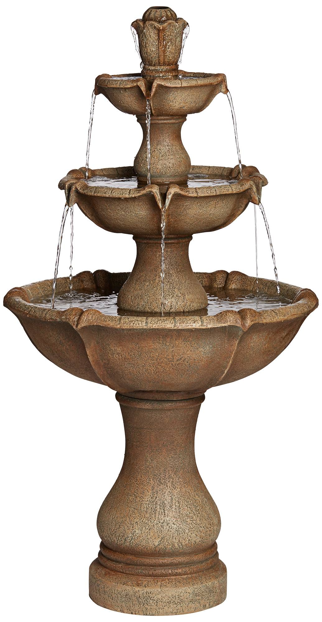 Arosco Modern Rustic Outdoor Floor Water Fountain with Light LED 43" High 3-Tiered Resin for Garden Patio Yard Deck Home Lawn Porch House Relaxation Exterior - John Timberland
