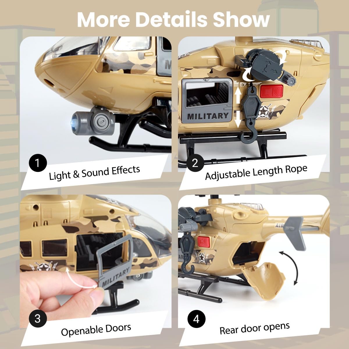 ANJARU Helicopter Toy with Lights and Sound,Simulative Rescue Helicopter Toddler Kids Toys for Kids Aged 3 4 5 6 Pull-Back Propeller Army Toys Toddler Kids Boys Gifts (Military-Helicopter)