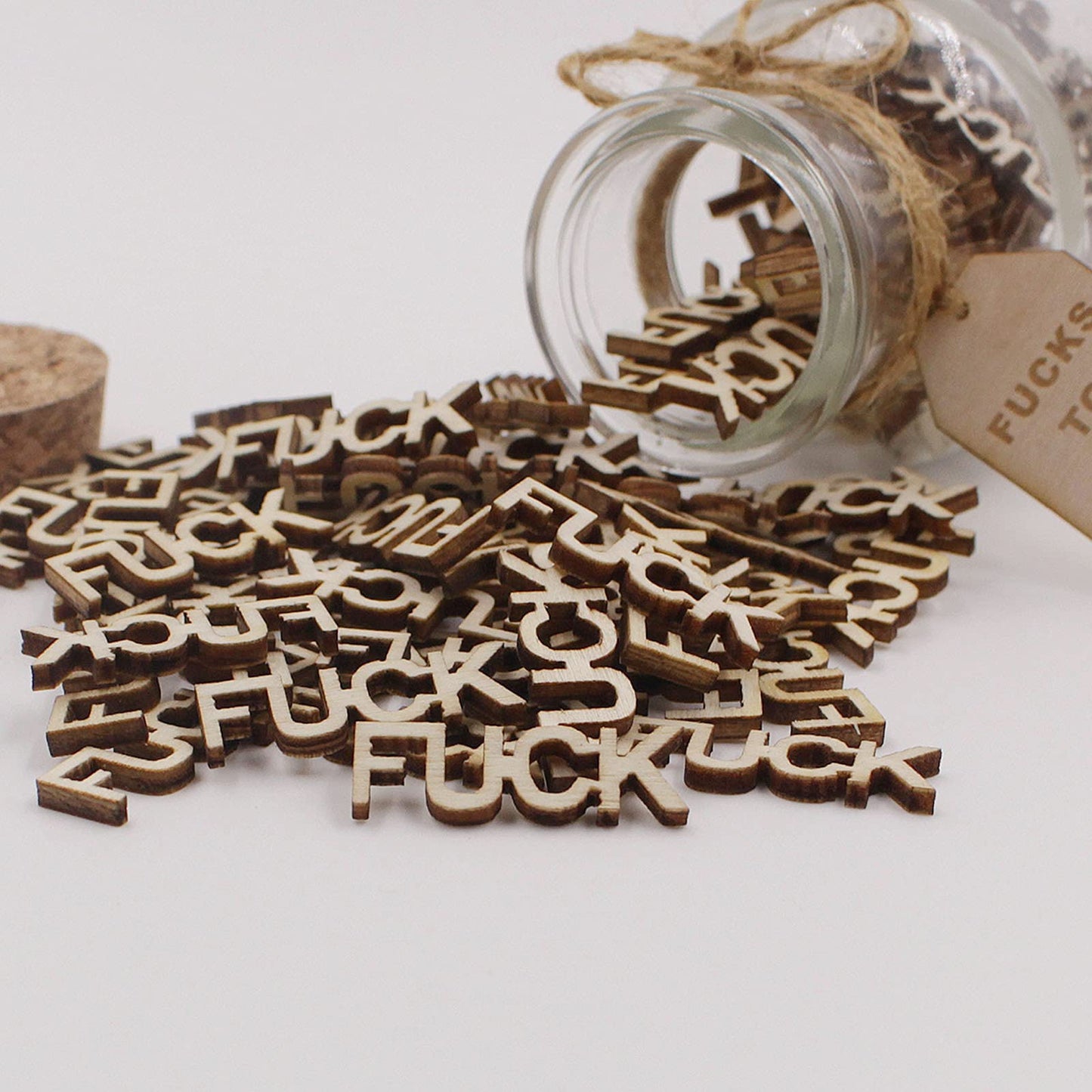 KUMLENMO fuck jar（5oz） Gift Jar,Fucks to Give,Fuck Wooden Cutout Letter Piece Bad Mood Vent Spoof Birthday Day,Holiday, Thanksgiving Christmas Gifts to Friend,Gag Funny Gift