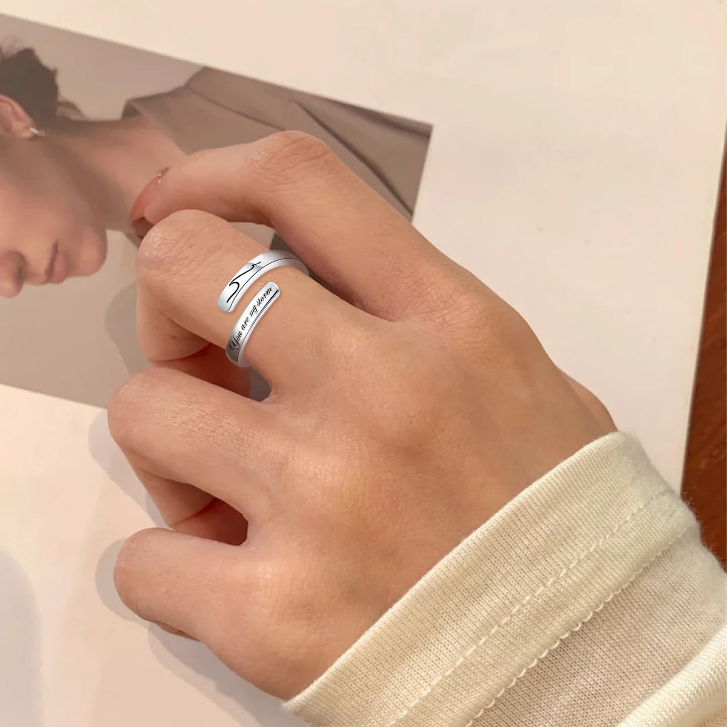 JXJL S925 Sterling Silver Inspirational Jewelry Rings Adjustable Ring Personality Encouragement Gift for Teens Women
