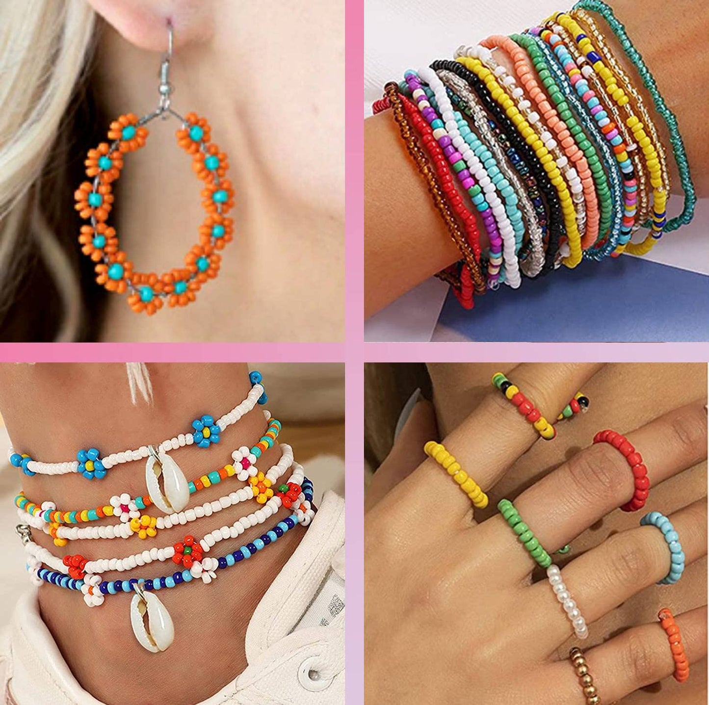 32400pcs Glass Seed Beads for Jewelry Making Kit, 120 Colors 3mm Small Beads Kit Bracelet Beads with Letter Evil Eye Beads Jump Rings & Charms Pendants for Bracelets Making, DIY, Adult Craft Supplies