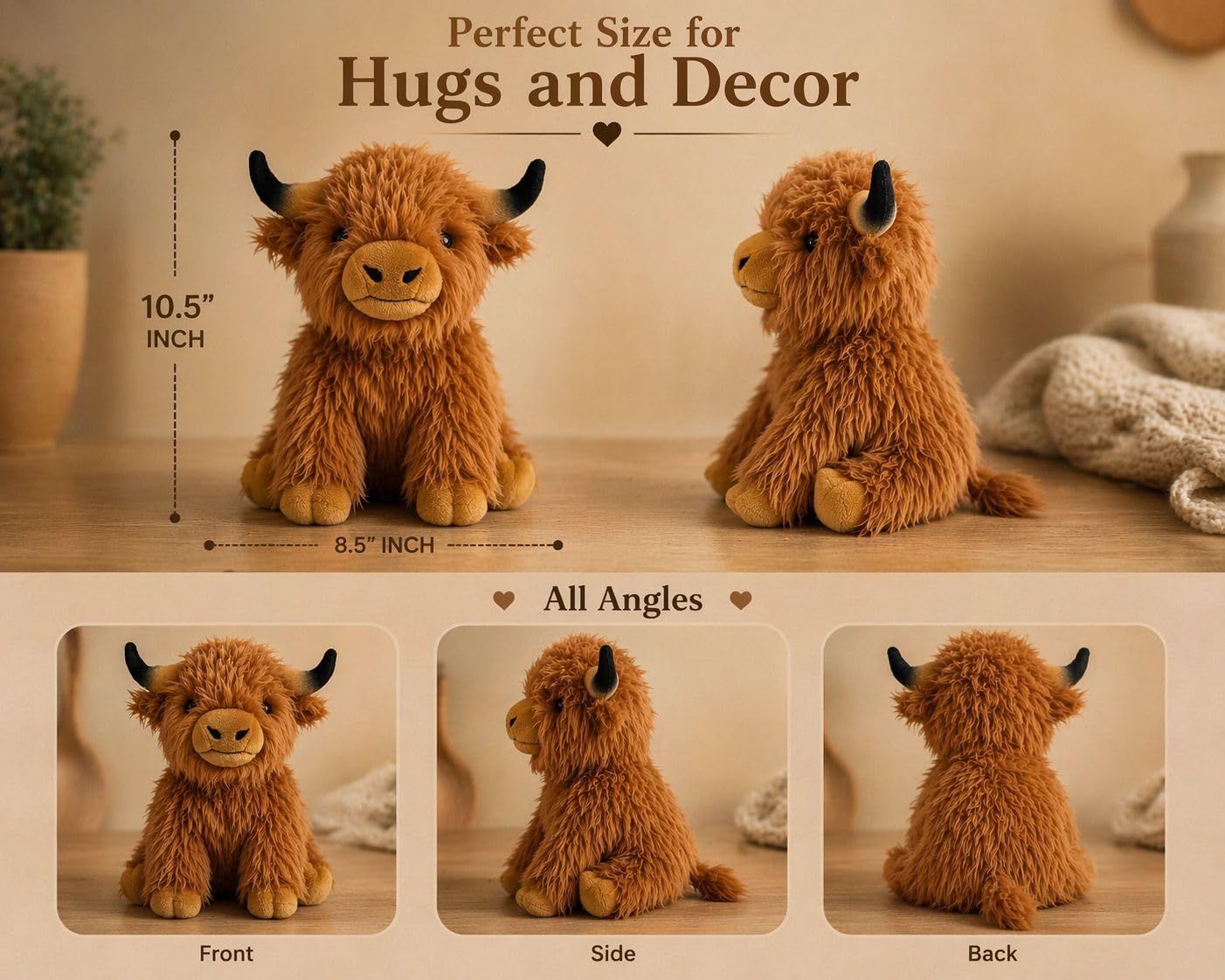 MAX-ISMA Highland Cow Plush – Big Stuffed Animal for Kids – Cute Fluffy Brown Highland Cattle Plushie Toy – Soft Realistic Plush Gift for Girls & Boys