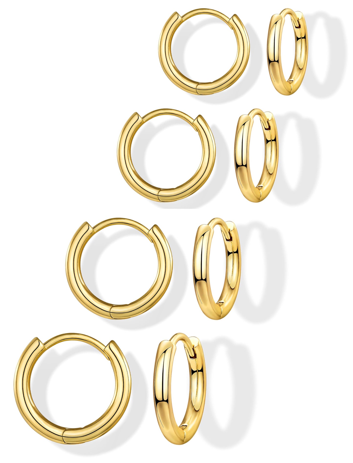 Gokeey Small Gold Huggie Hoop Earrings Set for Women 14K Real Gold Plated Hypoallergenic Lightweight Earrings for Sensitive Ears Everyday Earrings for Cartilage Piercings 8mm