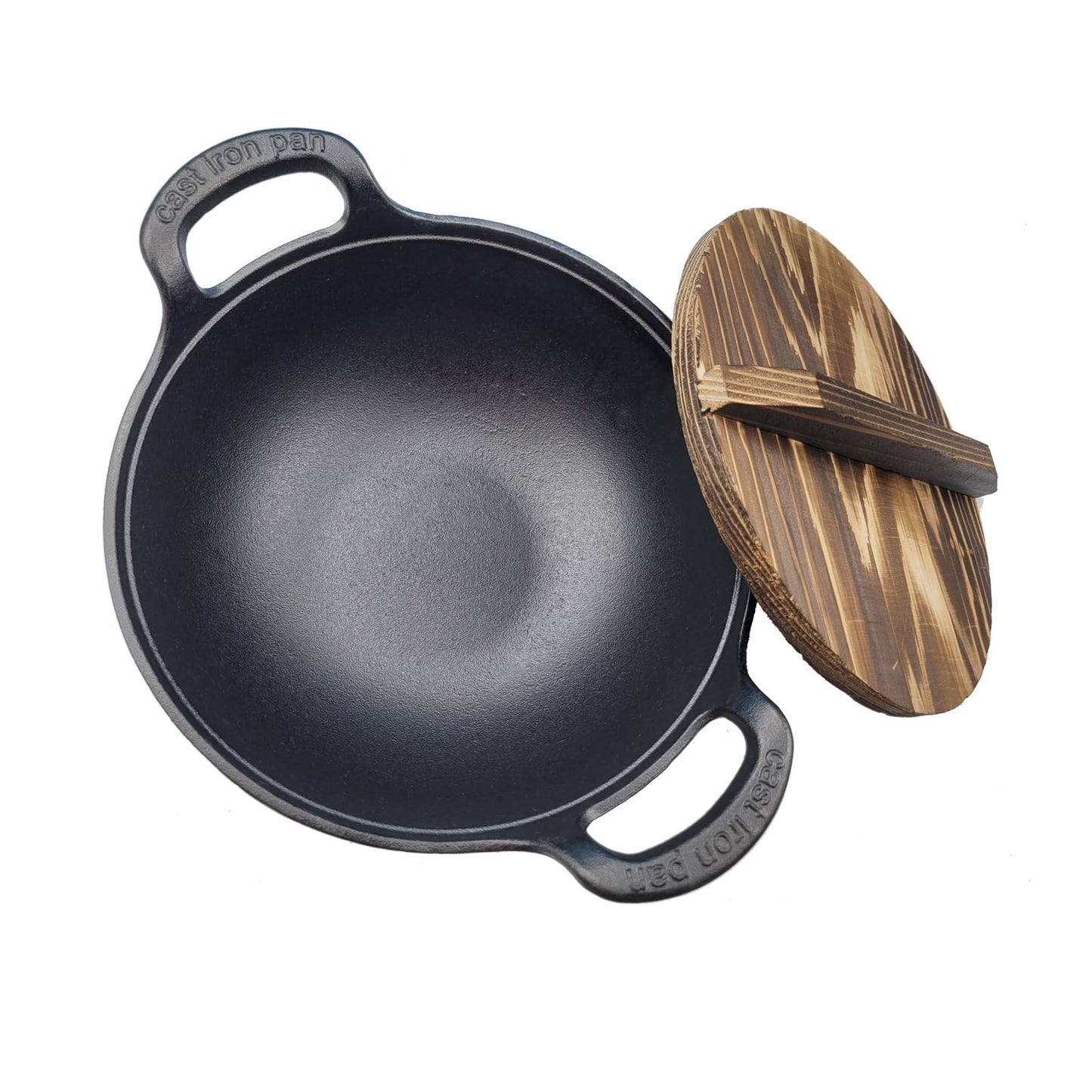 CKHNX Cast Iron Yuanbao Pot Double Handle Wok Combo, Multi-Use Dutch Oven Cookware Set for All Stoves, Home & Camping Cooking (10‘’ 3-Piece Combo)