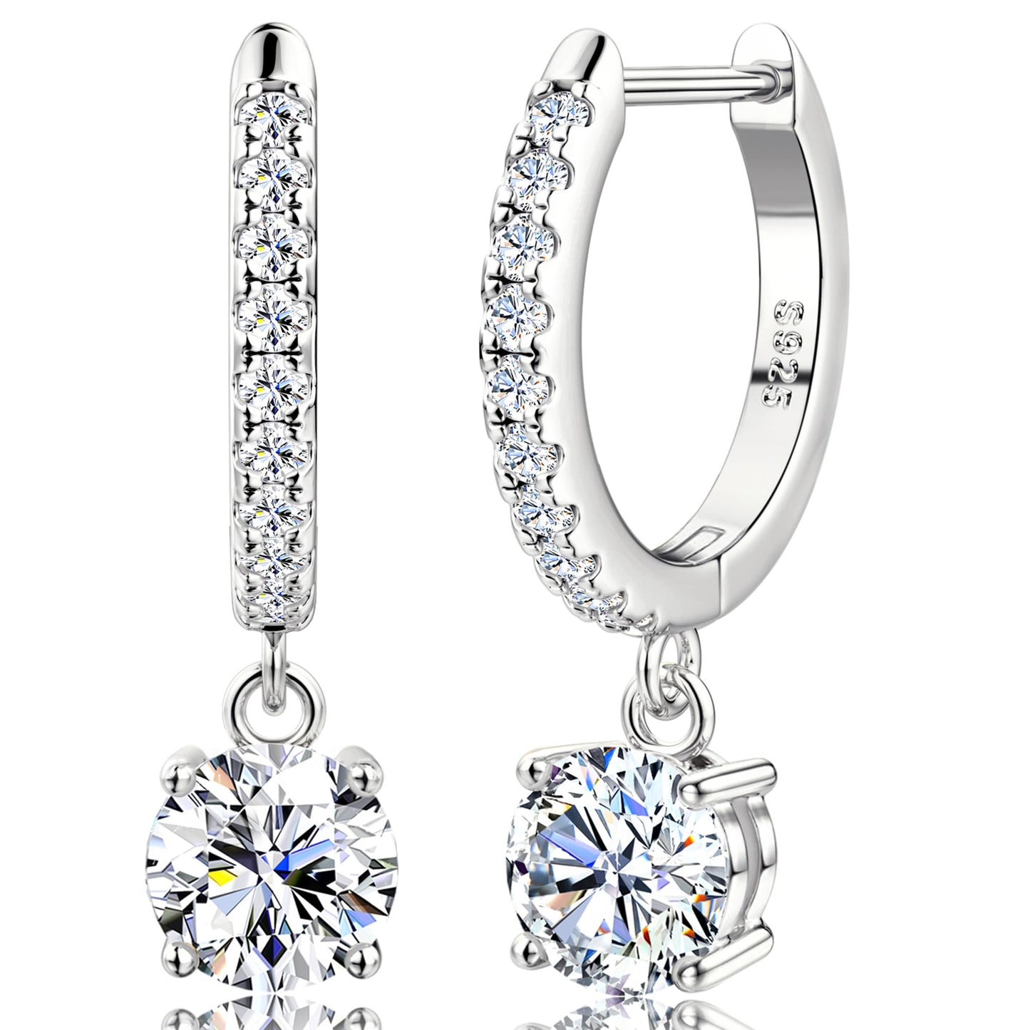 Moissanite Earrings, Sterling Silver Hoop Earring 1.0ct-2.0ct D Color Brilliant Hypoallergenic Earring for Women Men Drop Dangle Moissanite Leverback Mother's Day Gift