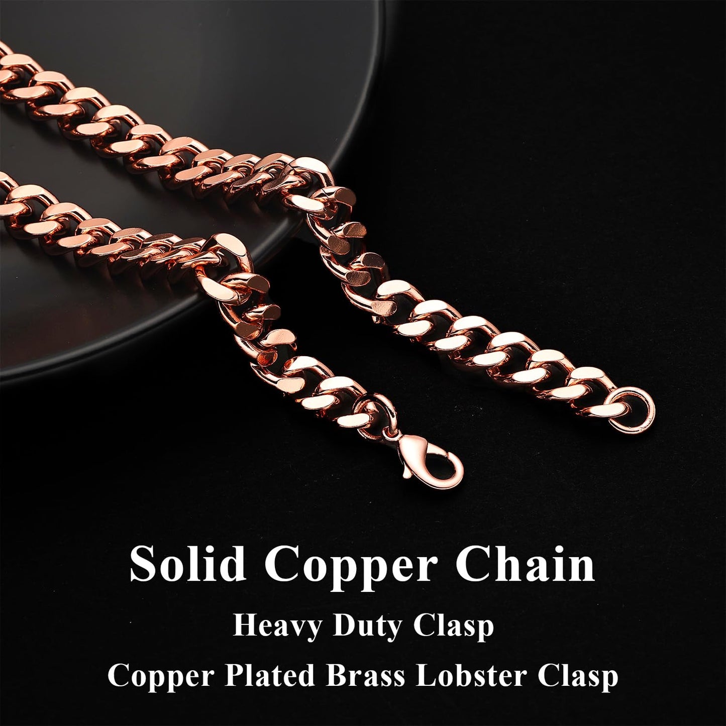 Heavenly Metals Copper Necklace for Men & Women – 99.9% Pure Copper Cuban Link Chain – 5mm, 7mm, 9mm, 12mm Width – 18" to 26" Length – Gift Box Included – USA Brand