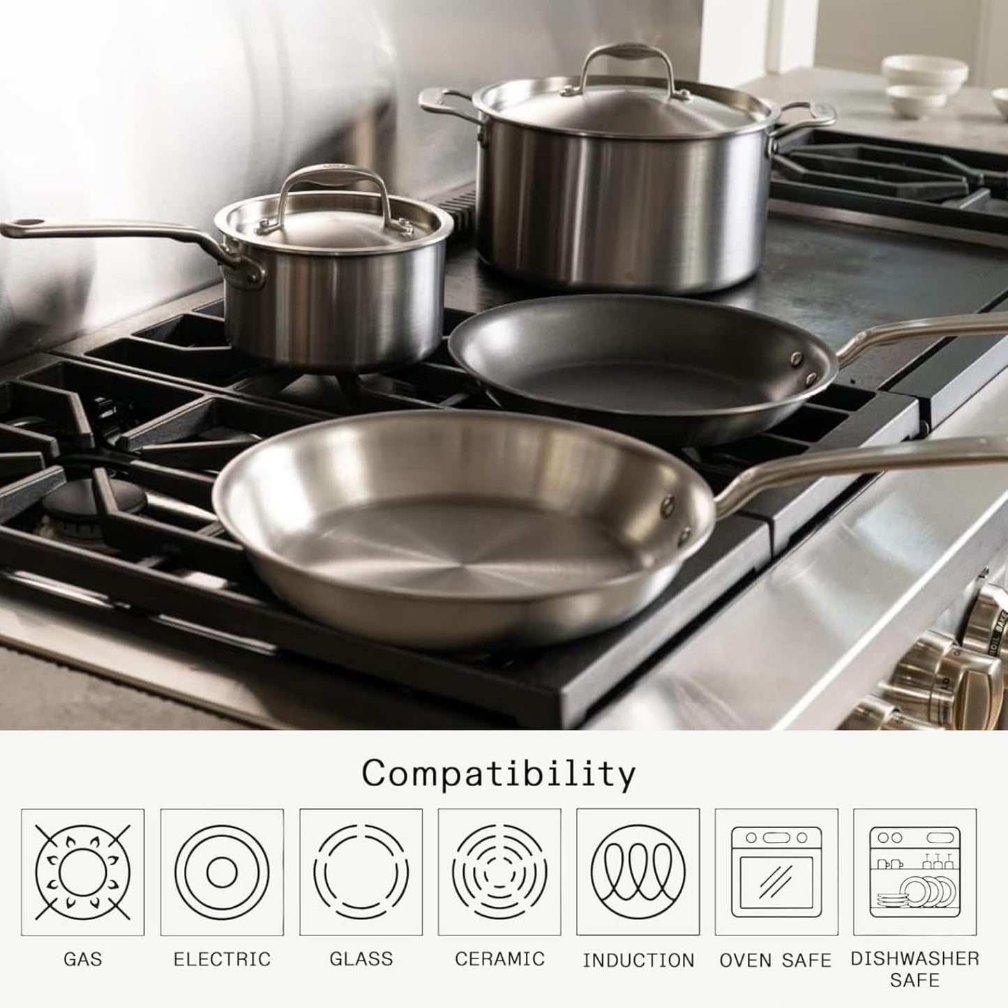 Made In Cookware | 6 Pc Stainless Steel Cookware Set | 5 ply Clad - Includes Frying Pans, Saucepan, and Stock Pot | Professional Grade | Crafted in Italy | Induction Compatible