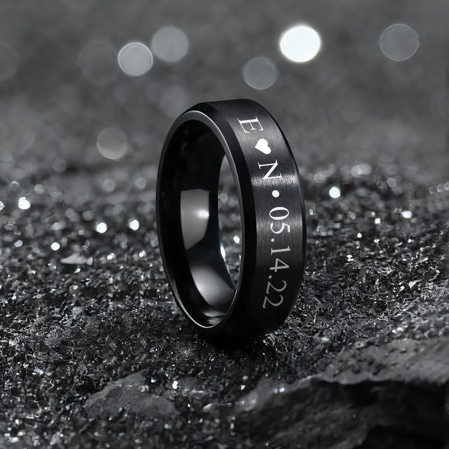 VNOX Customize Jewelry-6MM Black Stainless Steel Beveled Edge Matte Brushed Finish Rings for Men Women,Size 10