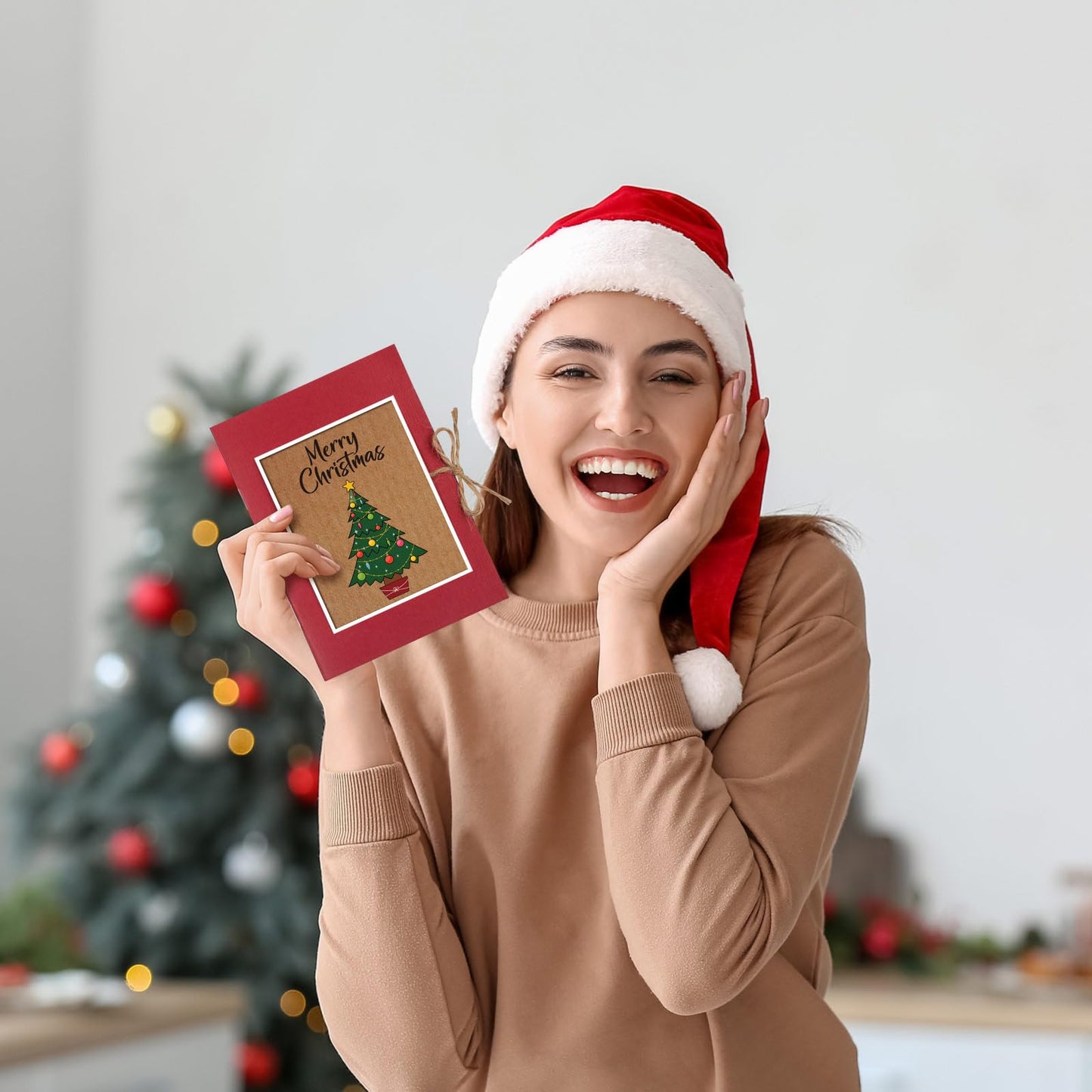 Engrowtic Christmas Gift Card Book 5 Slots Gift Postcard Sleeves Christmas Tree Money Holder Envelope Booklet for Cash Xmas Party Supplies for Teacher Office Employee Appreciation